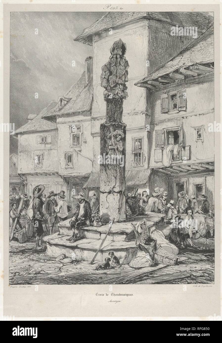 Cross of Chaudesaigues. Artist: Eugène Isabey (French, Paris 1803-1886 Lagny). Dimensions: Sheet: 20 7/8 × 13 7/8 in. (53 × 35.3 cm)  Image: 14 3/8 × 9 15/16 in. (36.5 × 25.2 cm). Printer: Godefroy Engelmann (German (born France), Mulhouse 1788-1839 Mulhouse). Series/Portfolio: Voyages Pittoresques et Romantiques dans L'Ancienne France. Date: 1831.  This is from the series of prints Eugène Isabey made for the 'Auvergne' chapter of  the book 'Voyages pittoresques et romantiques dans l'ancienne France'. Museum: Metropolitan Museum of Art, New York, USA. Stock Photo