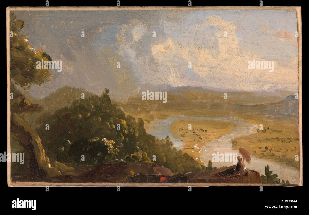 Sketch for View from Mount Holyoke, Northampton, Massachusetts, after a Thunderstorm (The Oxbow). Artist: Thomas Cole (American, Lancashire 1801-1848 Catskill, New York). Dimensions: 5 1/2 x 9 3/8 in. (14 x 23.8 cm). Date: 1836.  Cole inspired many of his colleagues, including his most important student, Frederic Edwin Church, to take up plein-air painting or sketching in pencil or oils. For Cole, the act of sketching outdoors went hand in hand with the close study of nature and was an essential tool in the creation of a significant studio painting. For The Oxbow, Cole made a pencil sketch on  Stock Photo