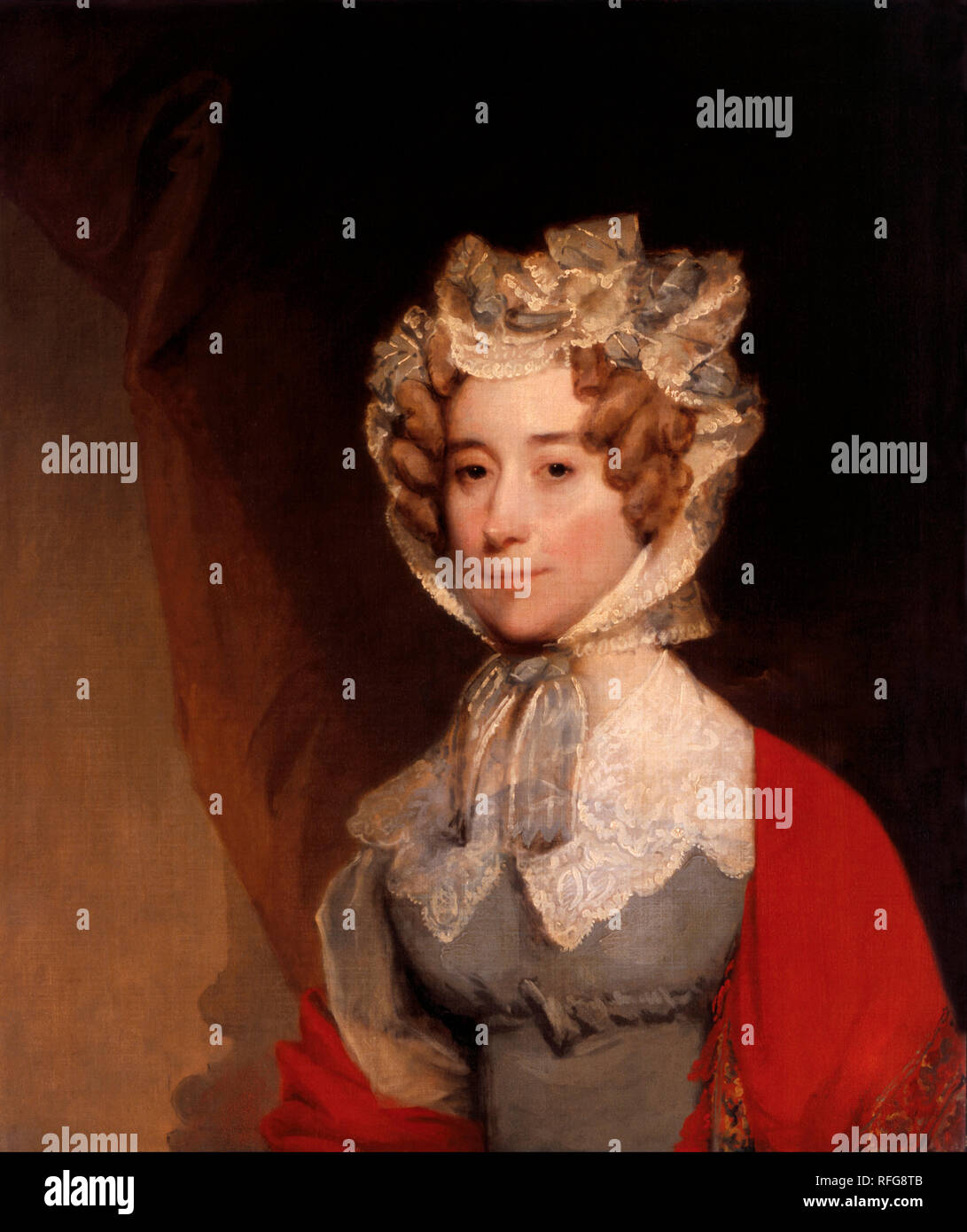 Louisa Catherine Johnson Adams (Mrs. John Quincy Adams). Date/Period: 1821 - 1826. Painting. Oil on canvas Oil on canvas. Height: 763.52 mm (30.06 in); Width: 635 mm (25 in). Author: GILBERT STUART. Stock Photo