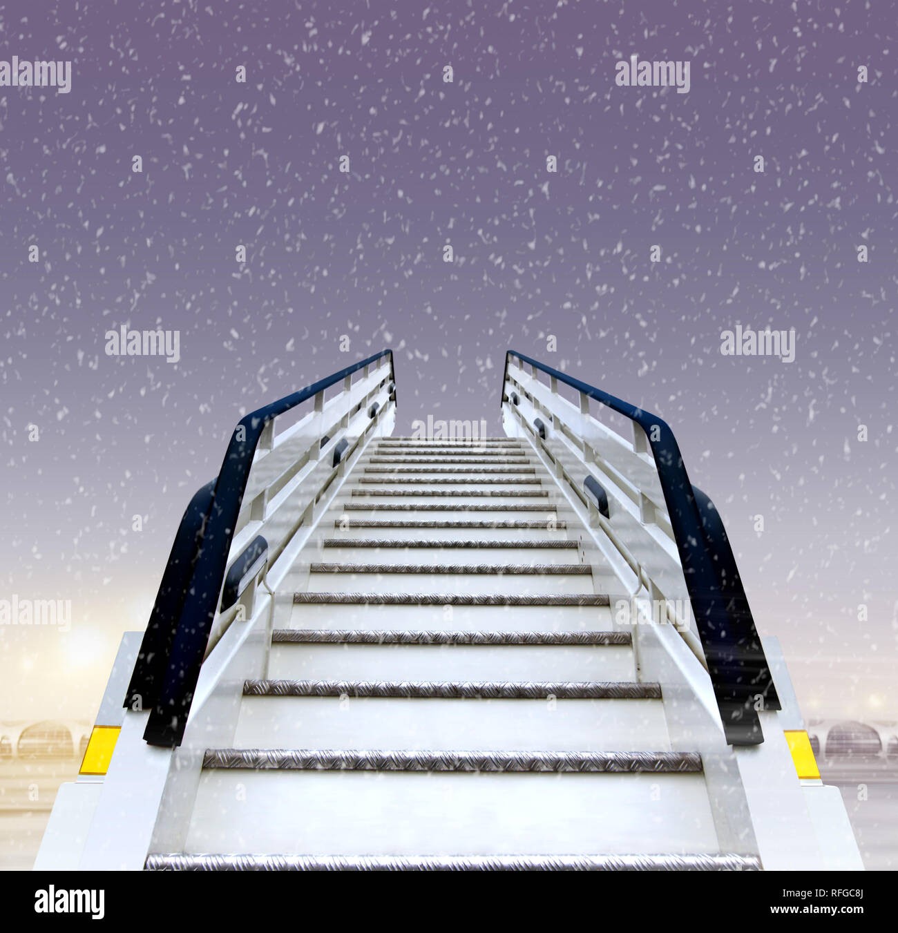 frontal view of white ramp in airport at winter Stock Photo