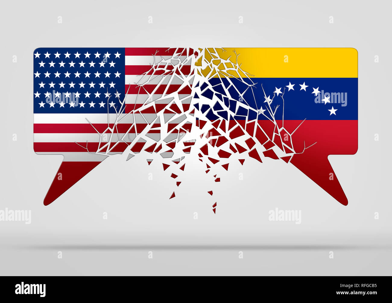 Venezuela United States conflict and diplomatic crisis or Venezuelan political situation as uncertainty in Caracas and breakdown of diplomacy. Stock Photo