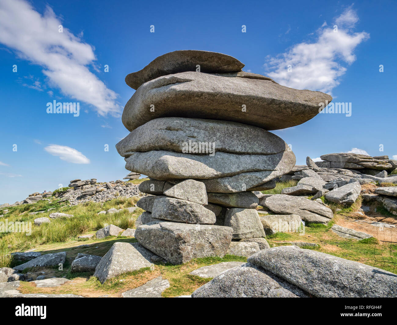 3 July 2018: Bodmin Moor, Cornwall UK - The Cheesewring, a famous granite tor on Stowe's Hill. Stock Photo