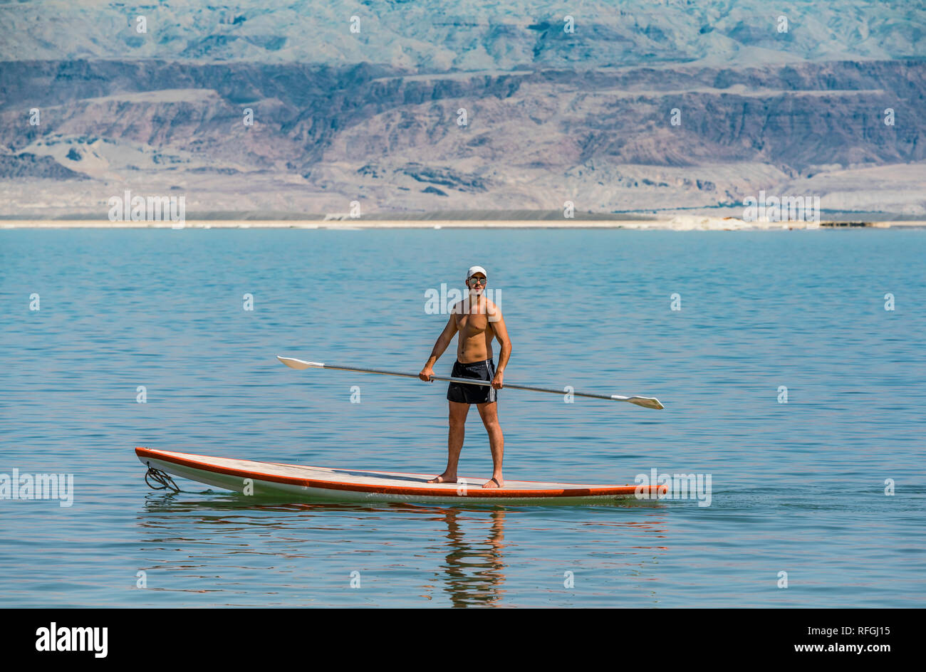 Life guard on duty at the Dead Sea. Israel Stock Photo