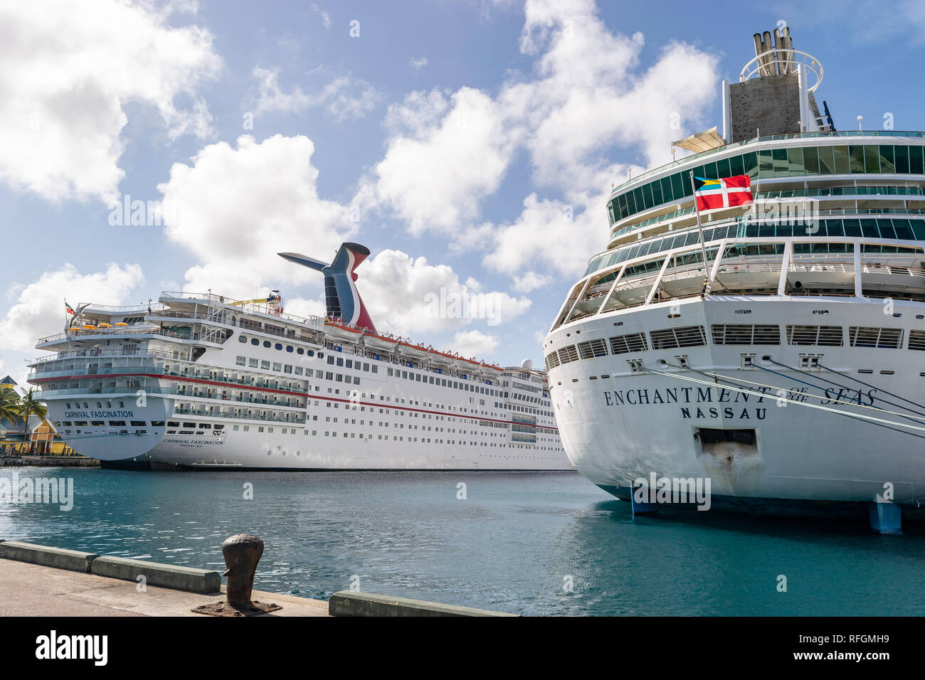 Nassau Bahamas December 02 2015 Carnival Fascination And Royal Caribbean Enchantment Of The Seas Cruise Ships Moored At The Cruise Port Stock Photo Alamy