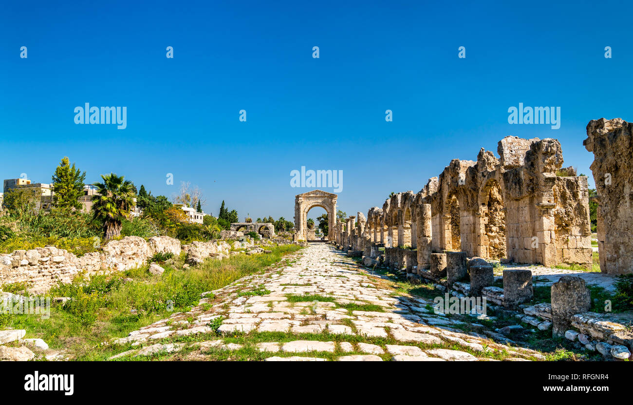 Roman Aqueduct in Tyre, Lebanon Stock Photo