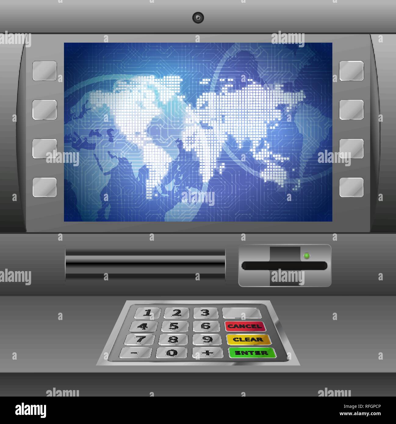 Download Realistic Atm Machine With Glossy Display And Keypad Stock Vector Image Art Alamy