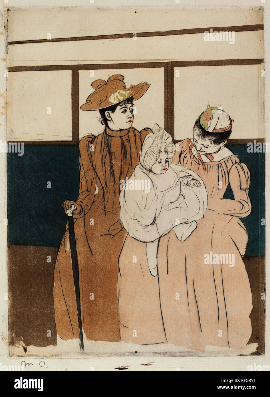 In the Omnibus. Dated: 1890-1891. Dimensions: plate: 36.51 × 26.67 cm (14 3/8 × 10 1/2 in.). Medium: color drypoint and aquatint. Museum: National Gallery of Art, Washington DC. Author: Mary Cassatt. Stock Photo