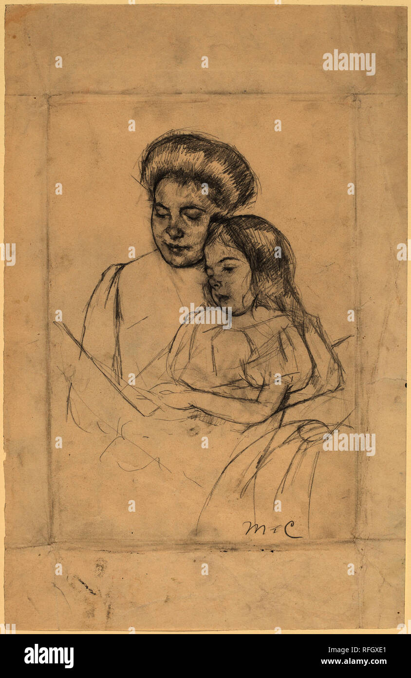 The Picture Book (No. 1). Dated: c. 1901. Dimensions: overall: 31.3 x 20.2 cm (12 5/16 x 7 15/16 in.). Medium: graphite. Museum: National Gallery of Art, Washington DC. Author: Mary Cassatt. Stock Photo