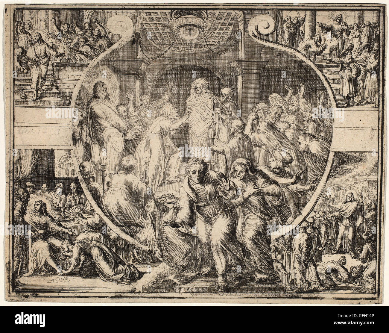 Raising of Lazarus with Scenes from the Life of Christ. Medium: etching ...