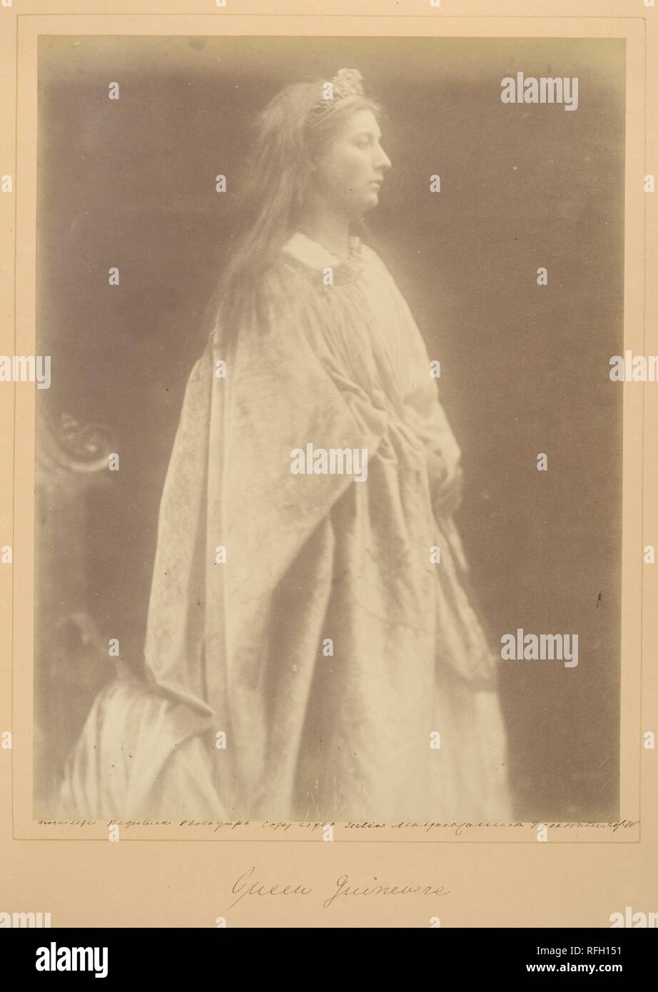Queen Guinevere. Artist: Julia Margaret Cameron (British (born India), Calcutta 1815-1879 Kalutara, Ceylon). Dimensions: 34.1 x 25.5 cm (13 7/16 x 10 1/16 in. ). Date: 1874.  In 1874 Tennyson asked Cameron to make photographic illustrations for a new edition of his Idylls of the King, a recasting of the Arthurian legends. Responding that both knew that 'it is immortality to me to be bound up with you,' Cameron willingly accepted the assignment. Costuming family and friends, she made some 245 exposures to arrive at the handful she wanted for the book. Ultimately--and predictably--she was unhapp Stock Photo