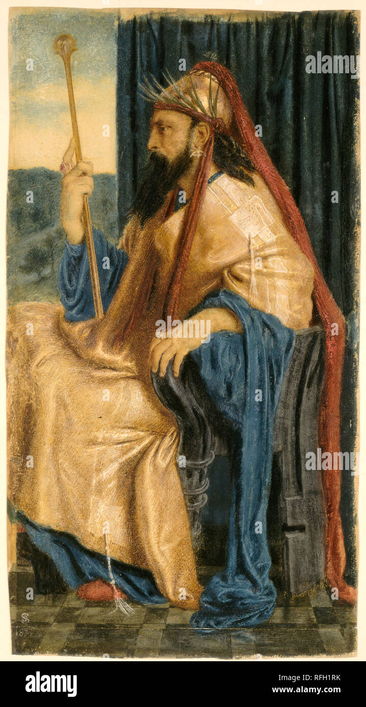 King Solomon. Dated: 1872 or 1874. Dimensions: Overall: 39.5 x 21.5 cm (15 9/16 x 8 7/16 in.)  mat: 55.9 x 40.6 cm (22 x 16 in.). Medium: egg tempera (?) with touches of varnish on paper mounted to board. Museum: National Gallery of Art, Washington DC. Author: Simeon Solomon. Stock Photo