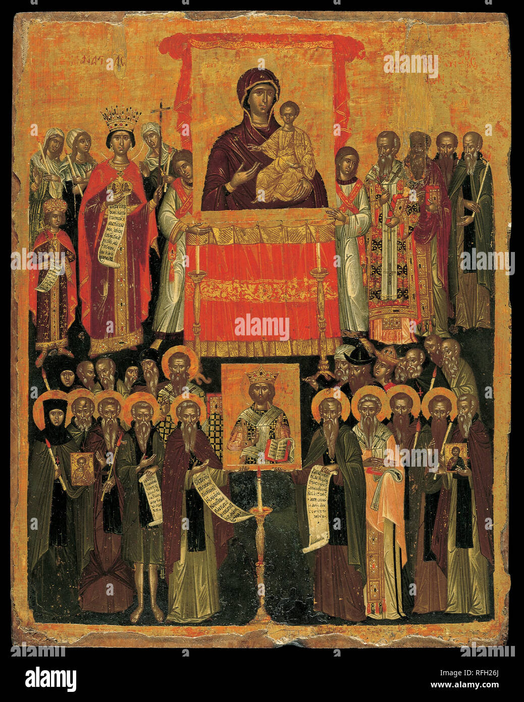 The Restoration of the Icons. Date/Period: 1550 - 1575. Icon. Height: 512 mm (20.15 in); Width: 407 mm (16.02 in). Author: UNKNOWN ARTIST. Byzantine icon. Stock Photo