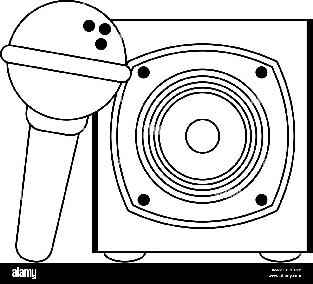 music speaker and microphone in black and white Stock Vector Image ...