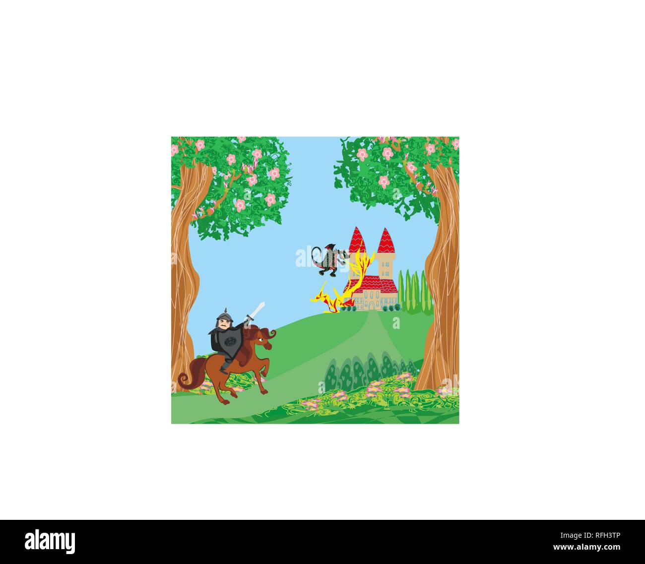Dragon attacks the castle Stock Vector Image & Art - Alamy