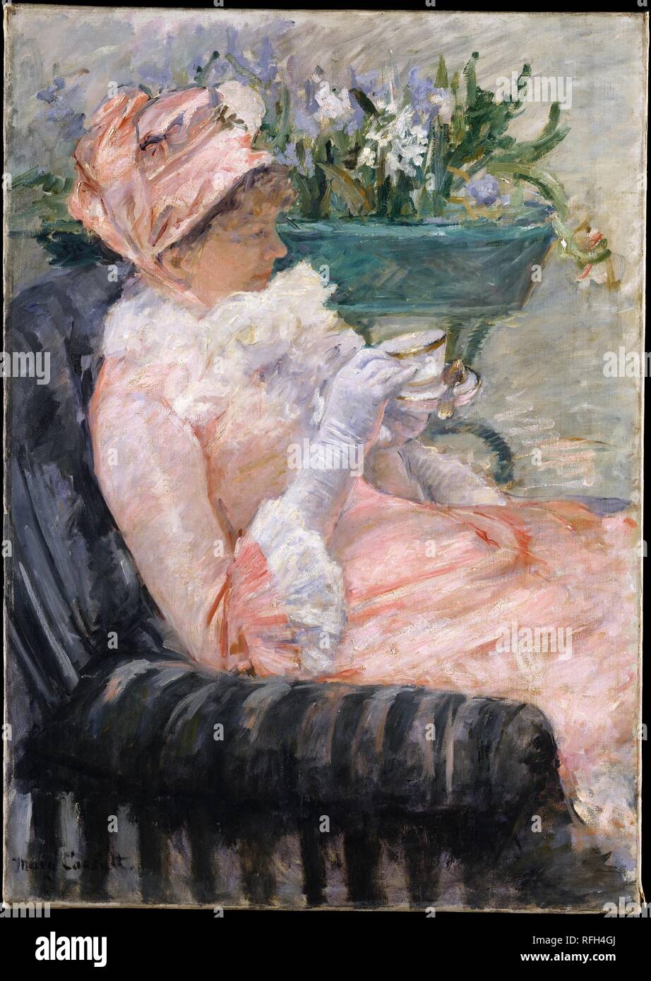 The Cup of Tea. Artist: Mary Cassatt (American, Pittsburgh, Pennsylvania 1844-1926 Le Mesnil-Théribus, Oise). Dimensions: 36 3/8 x 25 3/4 in. (92.4 x 65.4 cm). Date: ca. 1880-81.  Taking afternoon tea was a social ritual for many upper-middle-class women. Committed to portraying the ordinary events of everyday life, the artist made that ritual the subject of a series of works painted around 1880, when she had been living abroad for the better part of a decade. Her model for this canvas was her sister, Lydia, who had moved to Paris, along with their parents, in 1877 and often posed for her. Cas Stock Photo