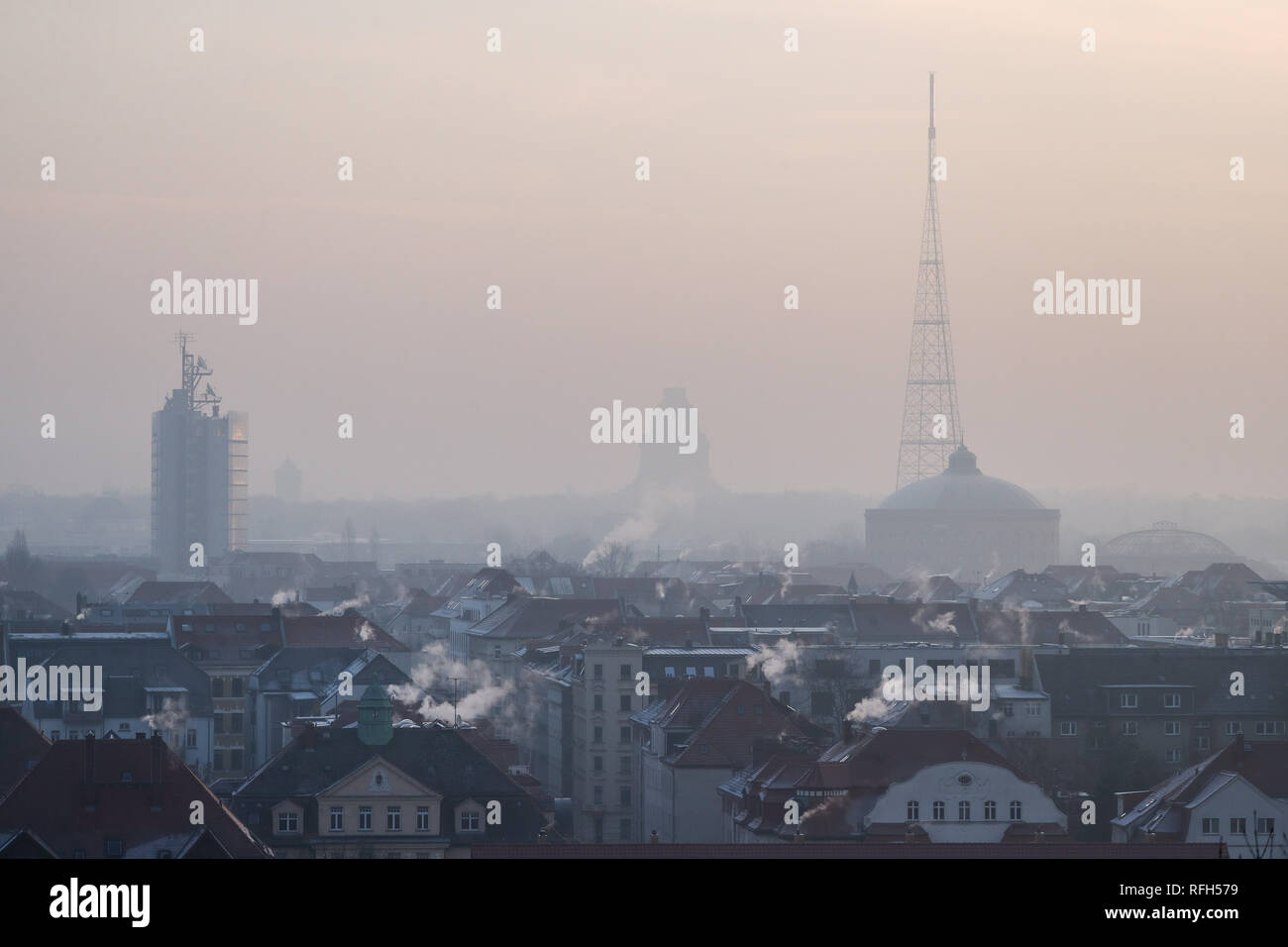 Leipzig, Germany. 23rd Jan, 2019. Panoramic view to the south of ...