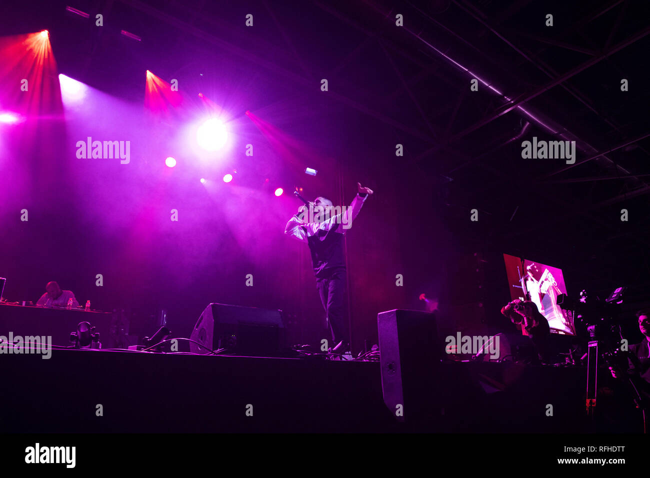 Madrid, Spain. 25th Jan, 2019. Denom, hip-hop/rap singer, seen performing at Fitur es MÃºsica during the event of the FITUR International Tourism Fair Festivals. Credit: Jesus Hellin/SOPA Images/ZUMA Wire/Alamy Live News Stock Photo