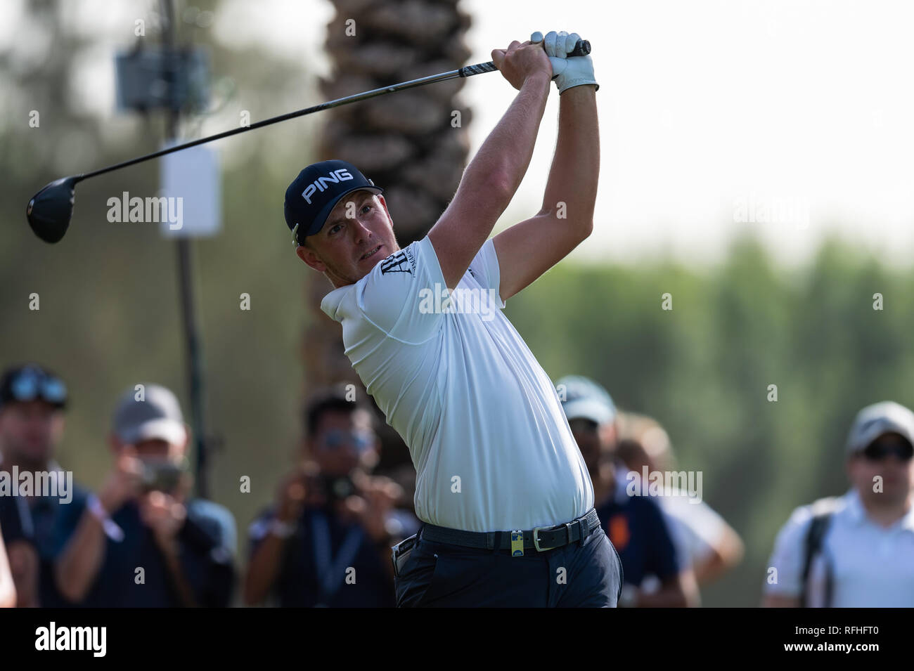 Dubai Uae 26th January 2019 Matt Wallace Of England In Action In Round 3 During The Omega Dubai Desert Classic 2019 At The Emirates Golf Club Dubai Uae On 26 January 2019