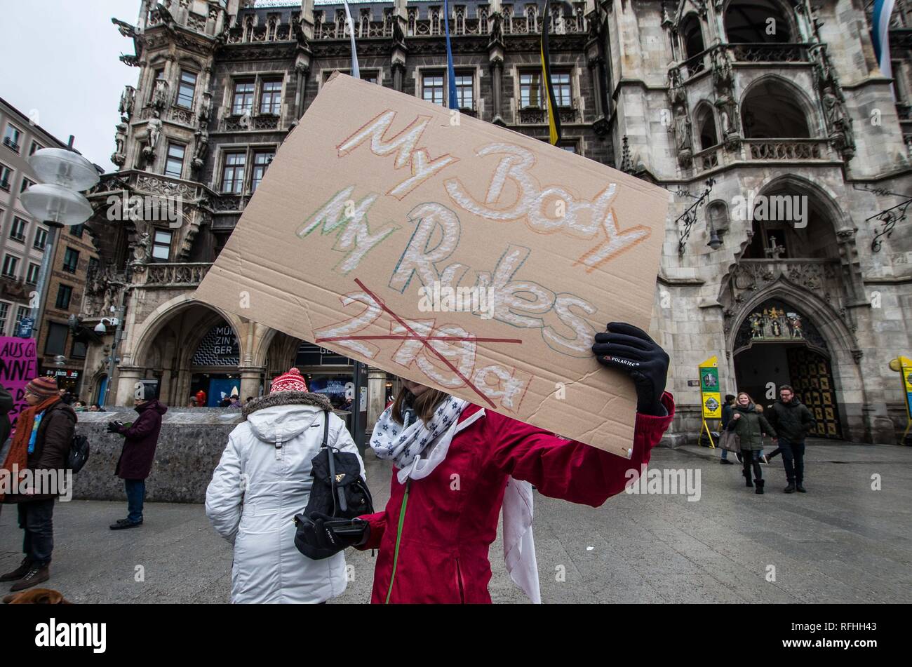 Munich, Bavaria, Germany. 26th Jan, 2019. Citing increasing threats to the choices women have over their own bodies, women in Munich, Germany took to the streets to protest the continued existence of the antiquated paragraf 218 219a law that prevents healthcare and mental health professionals from making known they offer counseling for those considering abortions. The law has already been 'weaponized'' to prosecute Dr. Kristina Haenel, who prosecutors claim she was illegally advertising abortion services. Credit: ZUMA Press, Inc./Alamy Live News Stock Photo