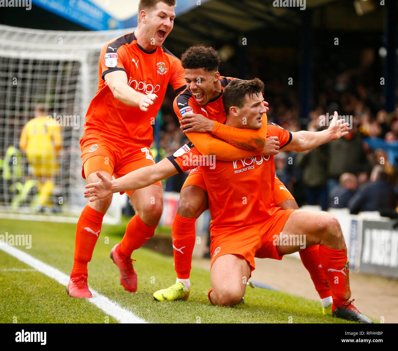 Southend, Essex, UK. 26th Jan, 2019. Southend, 26 January, 2019 Matty Pearson of Luton Town celebrates scoring his sides first goal during Sky Bet League One match between Southend United and Luton Town at Roots Hall Ground, Southend, England on 26 Jan 2019. Credit: Action Foto Sport/Alamy Live News Stock Photo