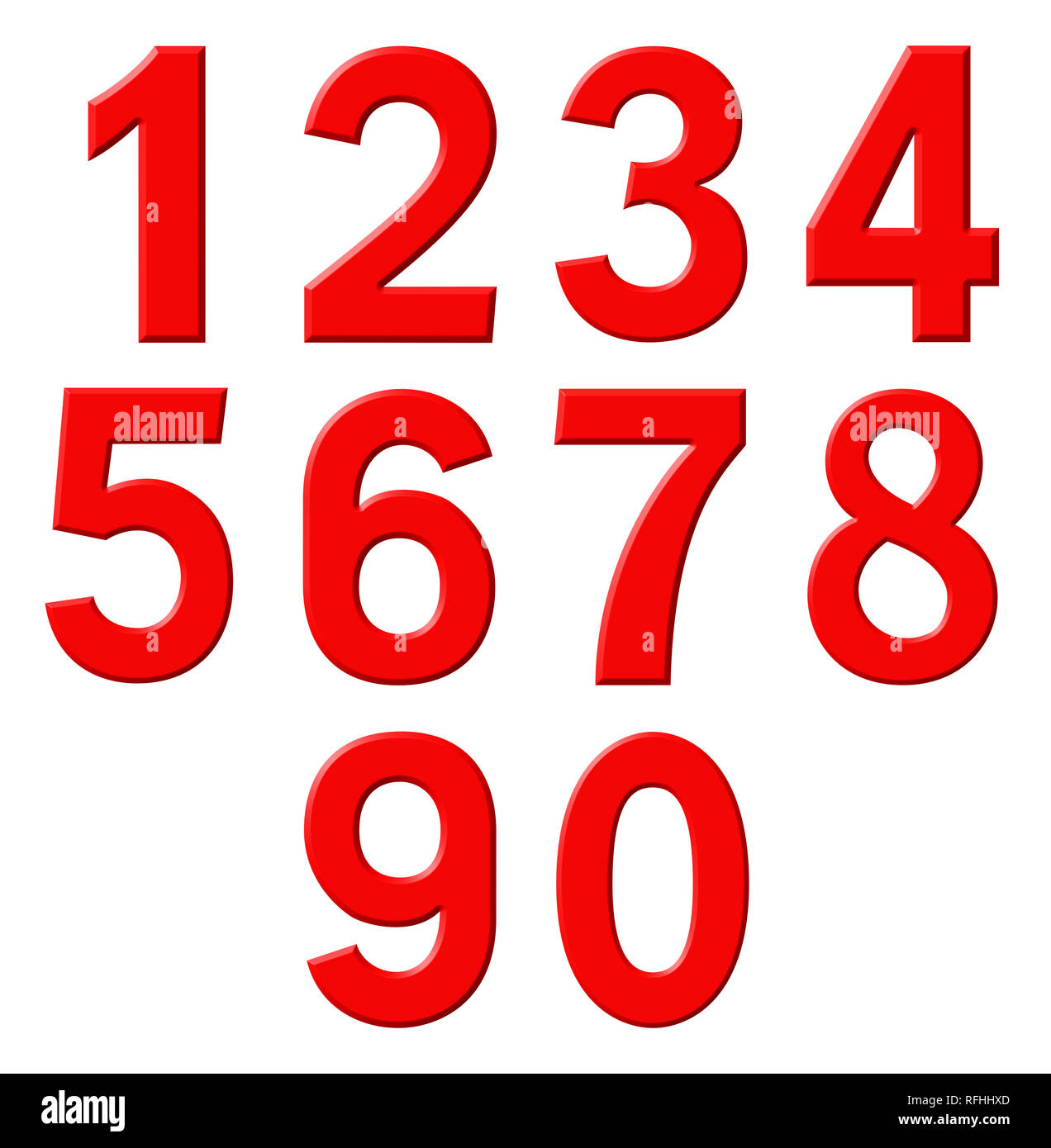 Set of red arabic numbers, isolated on white background, 3d ...