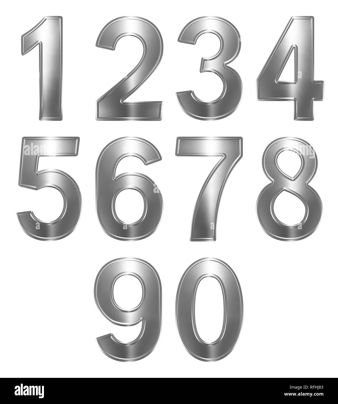 Set of arabic numbers from metal, isolated on white background, 3d ...