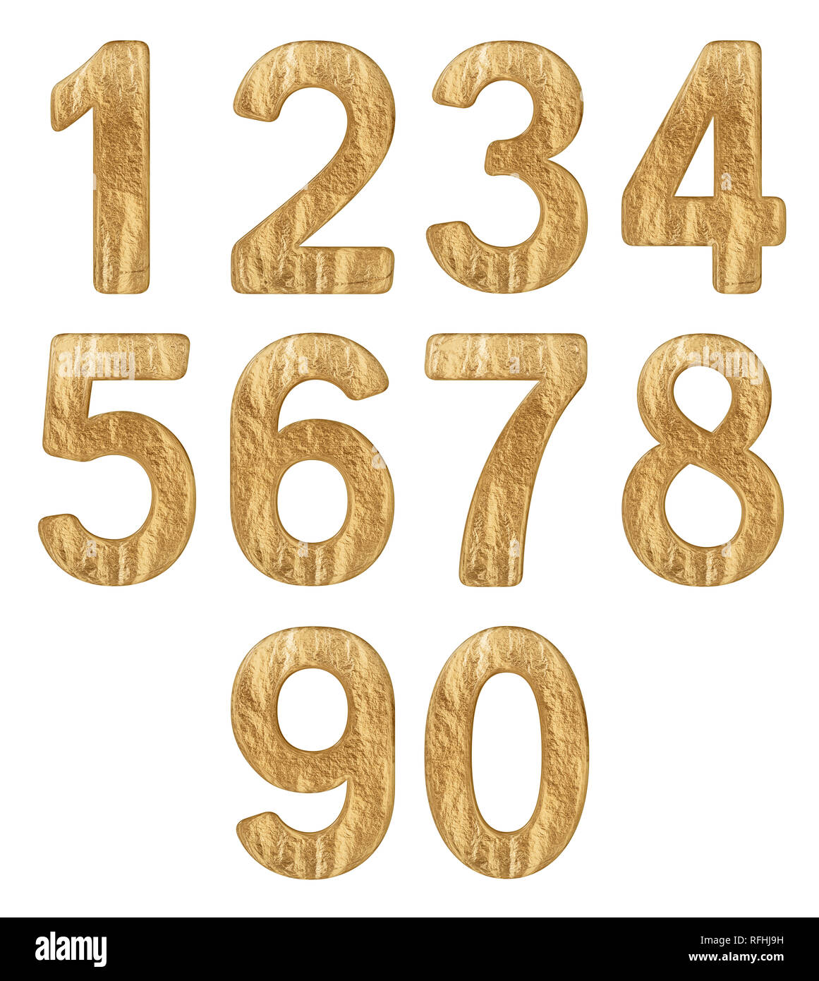 Set of arabic numbers, gold texture, isolated on white background, 3d ...