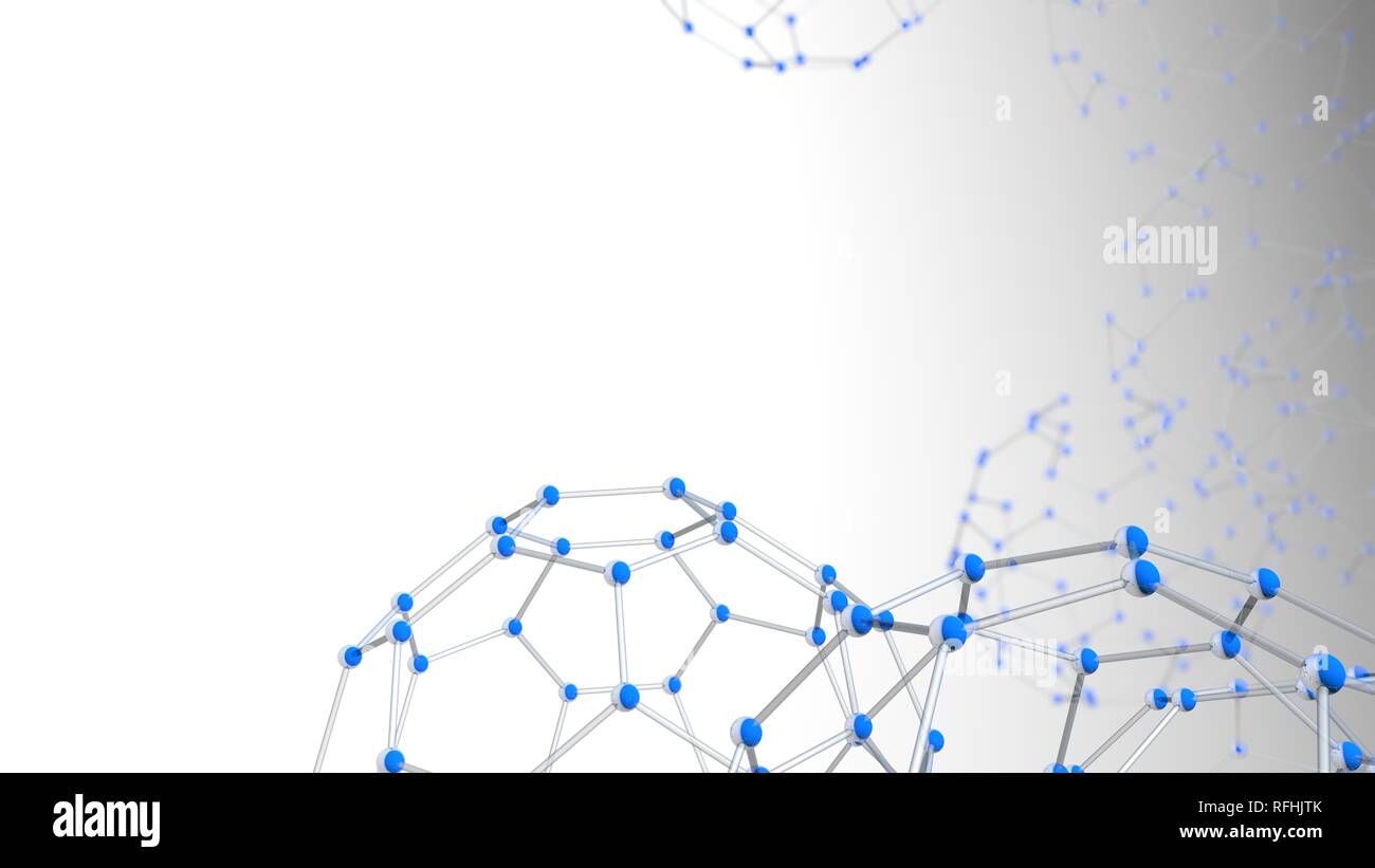 Complex structure formed by tubes and blue spheres as molecules forming