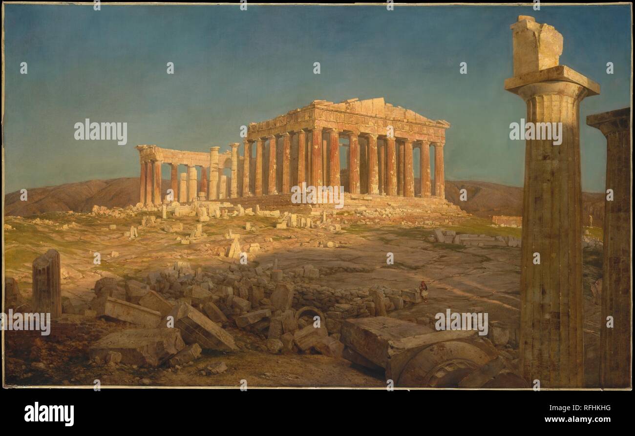 The Parthenon. Artist: Frederic Edwin Church (American, Hartford, Connecticut 1826-1900 New York). Dimensions: 44 1/2 x 72 5/8 in. (113 x 184.5 cm). Date: 1871.  Church visited Greece in 1869 and spent several weeks in Athens. There, he painted numerous studies and oil sketches of the ruins of the Parthenon that later served as the basis for this work. Although he intended to paint a large canvas of the Parthenon while still in Greece, it was not until 1871 that a commission from the financier and philanthropist Morris K. Jesup permitted Church to begin this large canvas. By February of that y Stock Photo