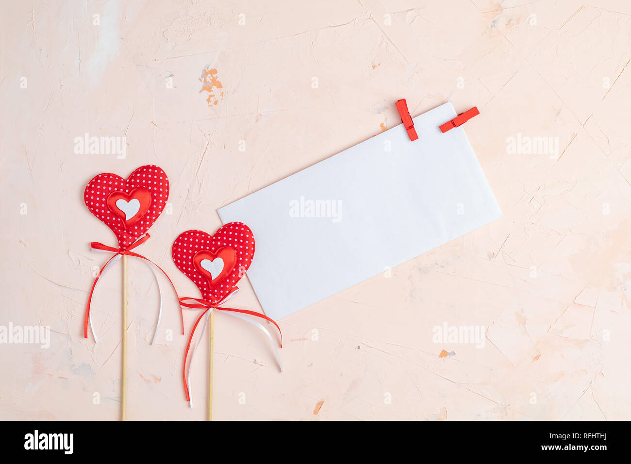 Valentines Day greeting card with two handmade hearts and paper ...