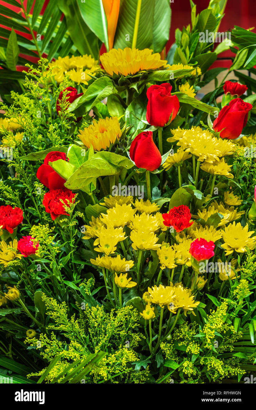 Flower dislplay at he Grand Opening celebrations of a Dried Seafood shop in Central Hong Kong