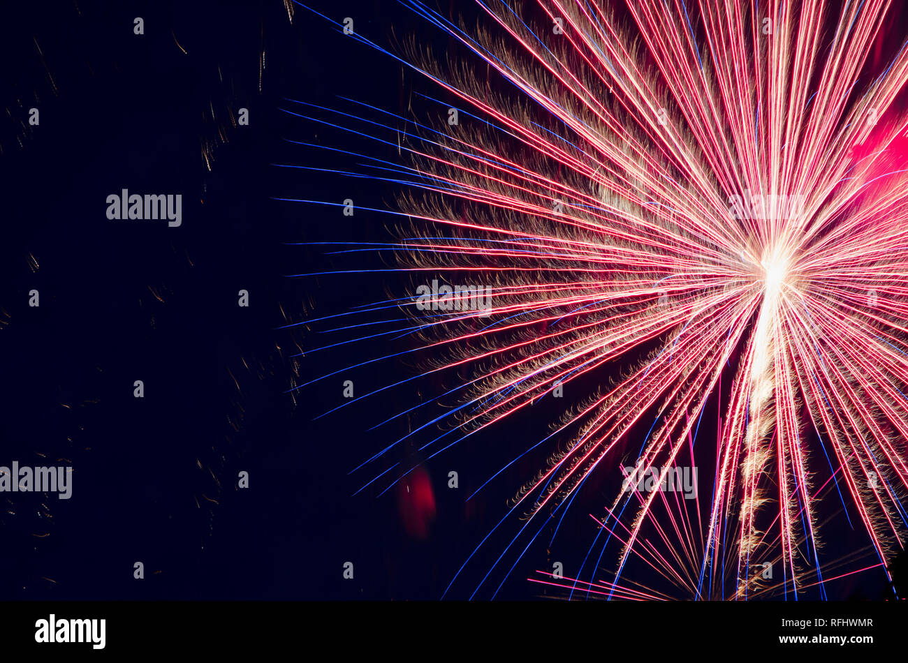 A Festive Firework display captured during Independence Da Stock Photo