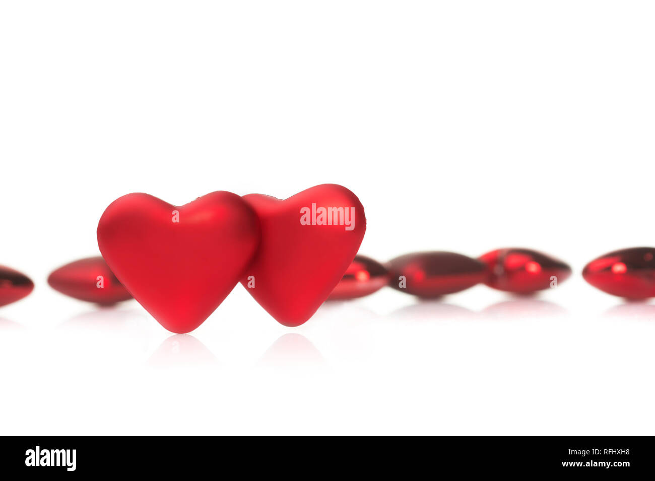 Valentines Day background with red hearts on white background Stock Photo Alamy