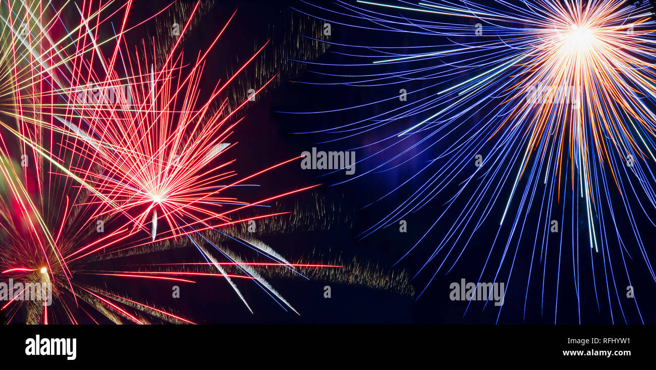 A Festive Firework display captured during Independence Da Stock Photo