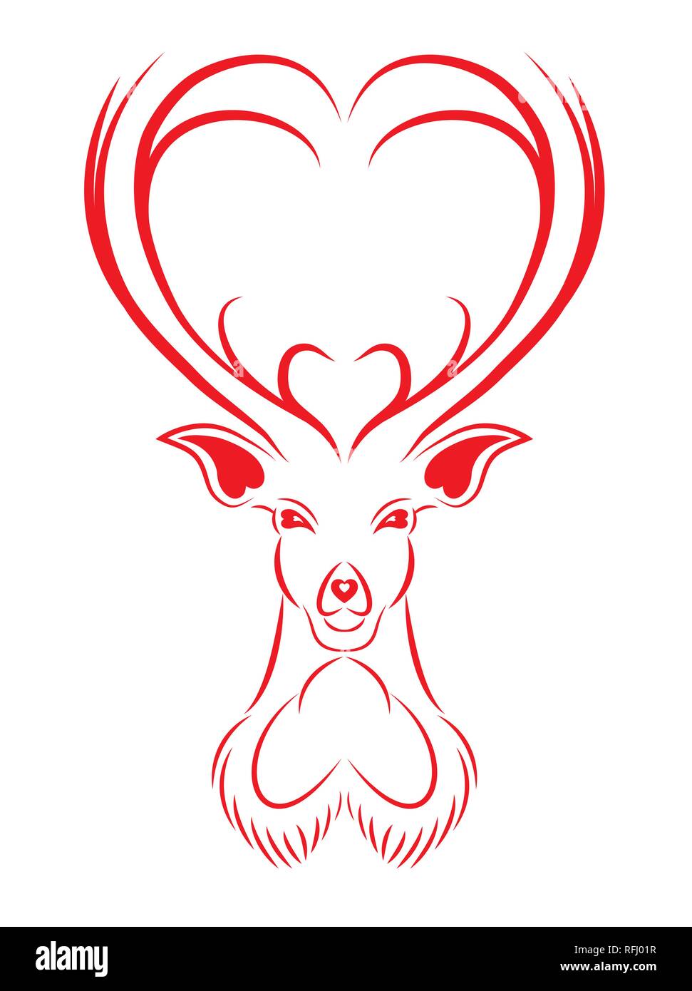 Deer red head with horns in shape of heart vector illustration Stock
