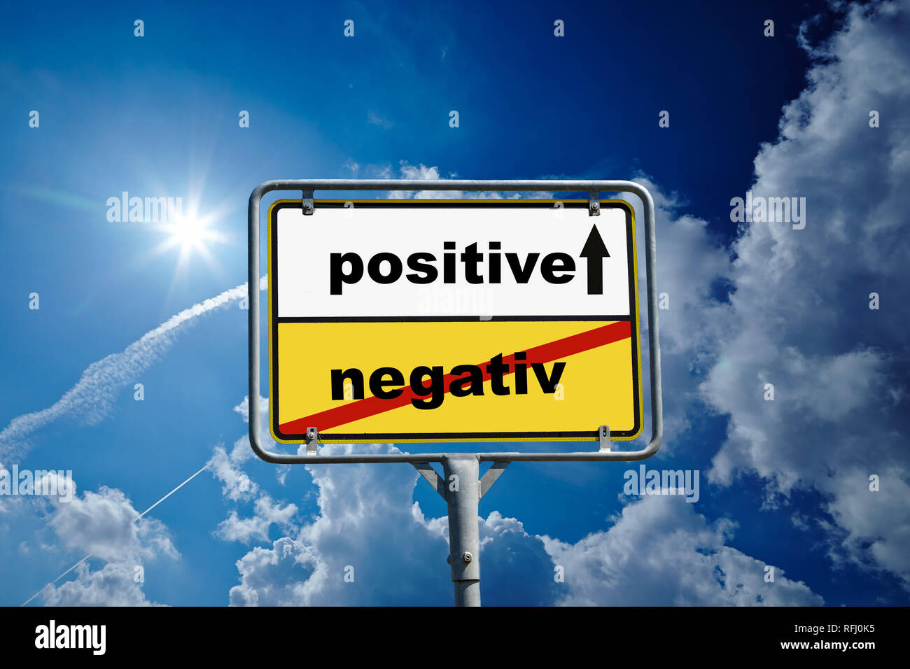 German roadsign positive / negative blue sky Stock Photo - Alamy