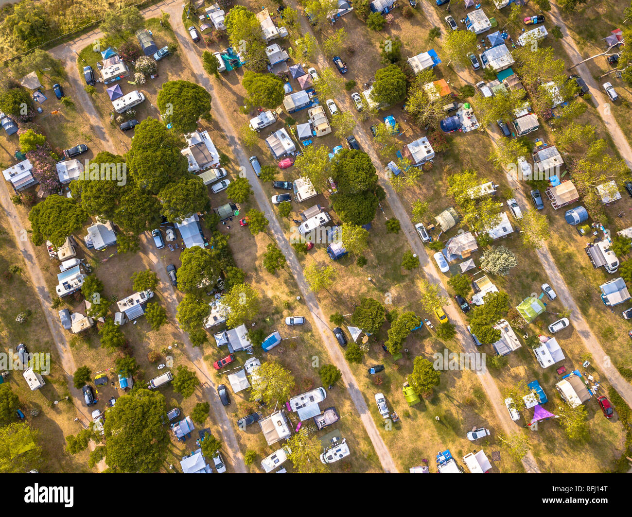Aerial top down view of campsite on the mediteranean cote d'azur coast