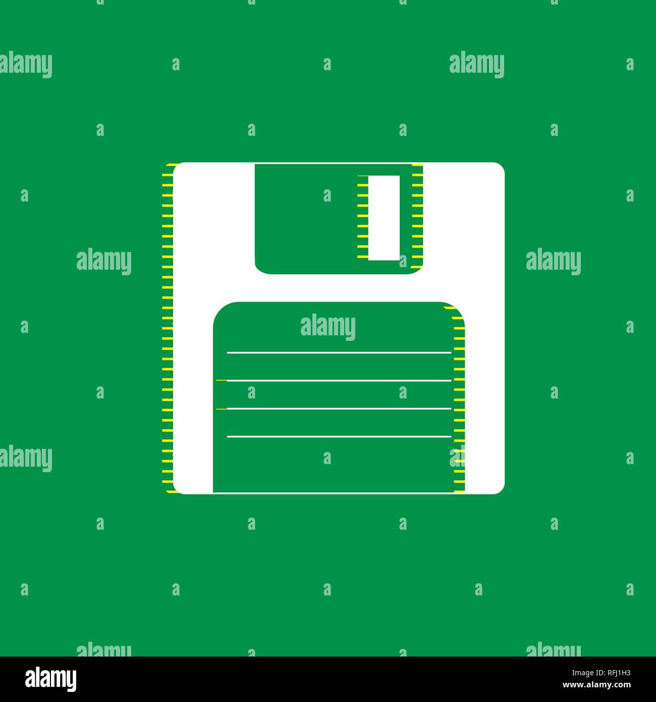 Floppy disk sign. Vector. White flat icon with yellow striped shadow at ...