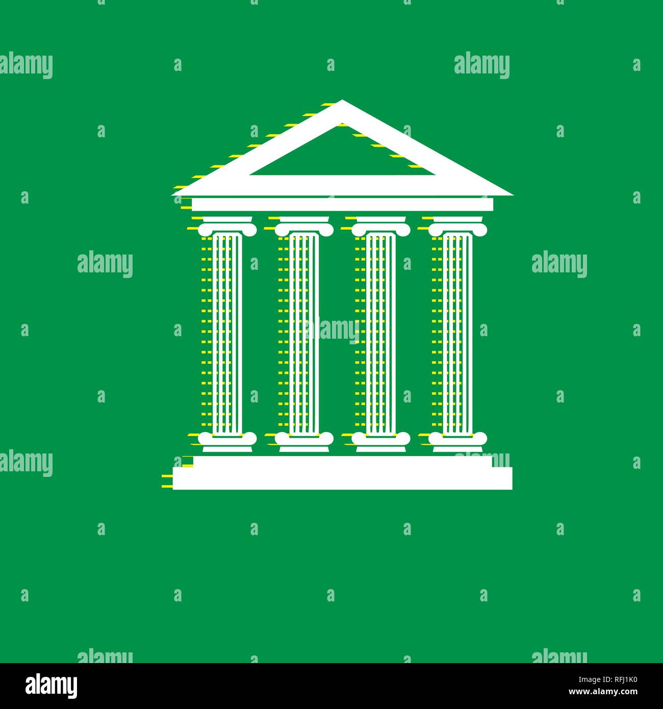 Historical building illustration. Vector. White flat icon with yellow