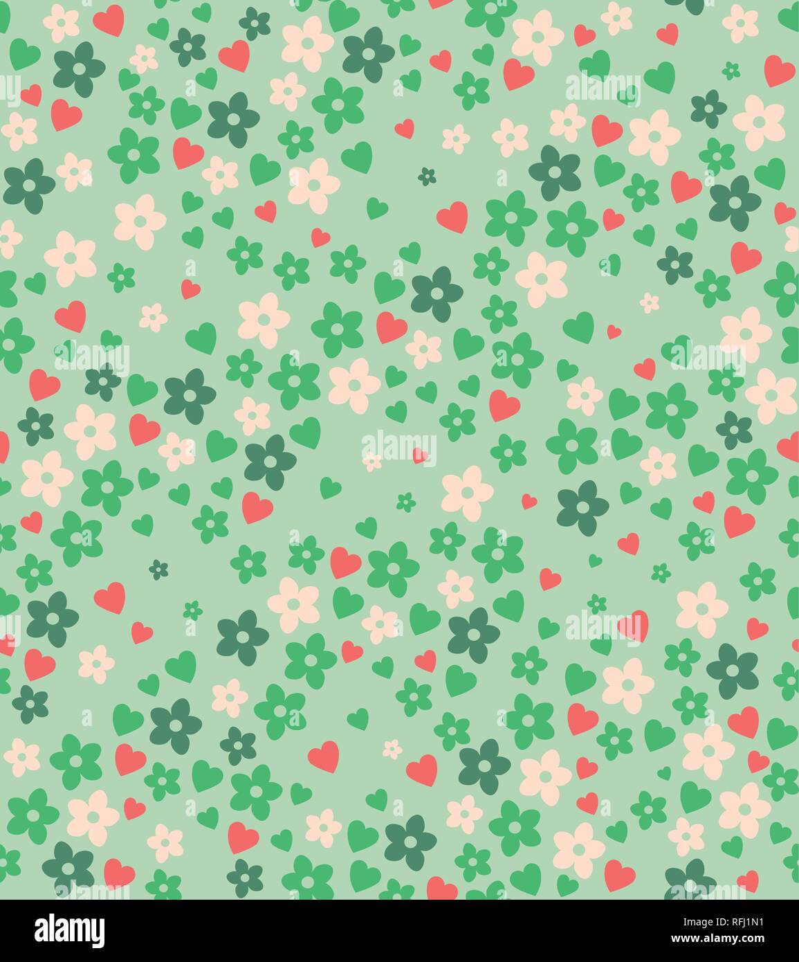 Spring seamless pattern with flowers and hearts Stock Vector