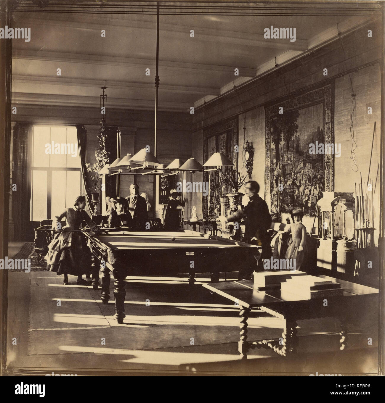 The Billiard Room, Mentmore. Date/Period: Ca. 1858. Print. Albumen silver. Height: 303 mm (11.92 in); Width: 306 mm (12.04 in). Author: Roger Fenton. Stock Photo