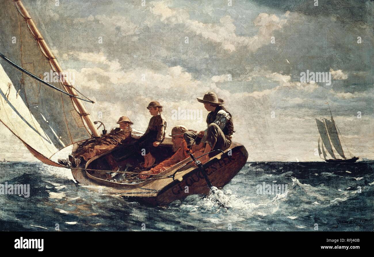 Breezing Up (A Fair Wind). Date/Period: 1873 - 1876. Painting. Oil on canvas. Height: 61.5 cm (24.2 in); Width: 97 cm (38.1 in). Author: Winslow Homer. HOMER, WINSLOW. Stock Photo