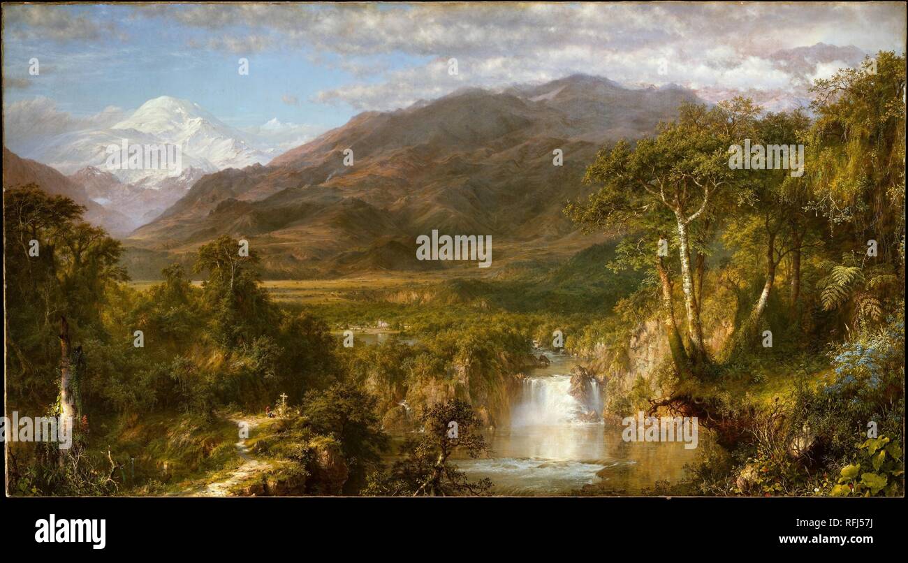 Heart of the Andes. Artist: Frederic Edwin Church (American, Hartford, Connecticut 1826-1900 New York). Dimensions: 66 1/8 x 119 1/4in. (168 x 302.9cm). Date: 1859.  This picture was inspired by Church's second trip to South America in the spring of 1857. Church sketched prolifically throughout his nine weeks travel in Ecuador, and many extant watercolors and drawings contain elements found in this work. The picture was publicly unveiled in New York at Lyrique Hall, 756 Broadway, on April 27, 1859. Subsequently moved to the gallery of the Tenth Street Studio Building, it was lit by gas jets co Stock Photo