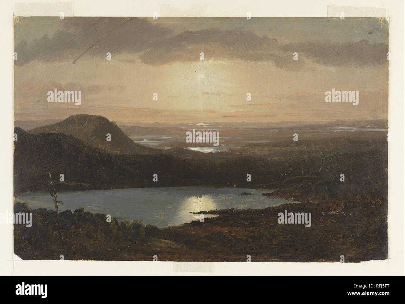 Eagle Lake Viewed from Cadillac Mountain, Mount Desert Island, Maine. Date/Period: 1850-60. Drawing. Brush and oil paint, graphite on paperboard. Height: 294 mm (11.57 in); Width: 445 mm (17.51 in). Author: FREDERIC EDWIN CHURCH. Stock Photo