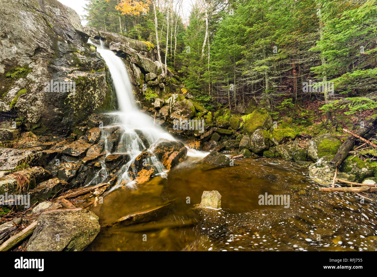 Indian Falls on Marcy Brook on a rainy day in autumn, Adirondack Mountains, Essex Co., NY Stock Photo