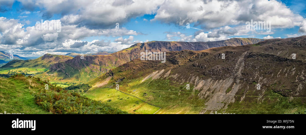 A panoramic scene looking from High Snab Bank across Scope Beck Valley in the Lake District. Stock Photo