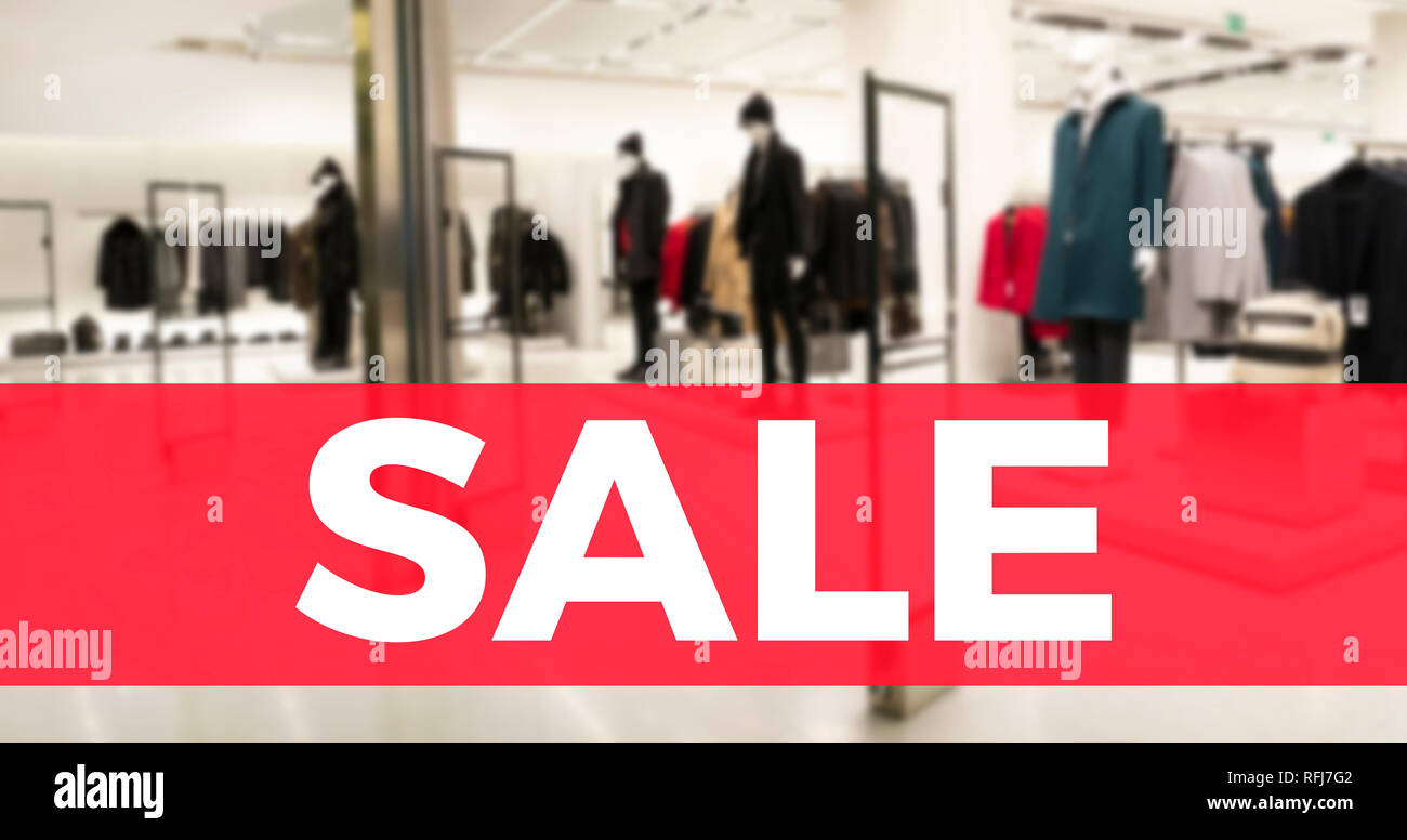 Sale banner with defocus fashion store background. Sale concept Stock Photo  - Alamy
