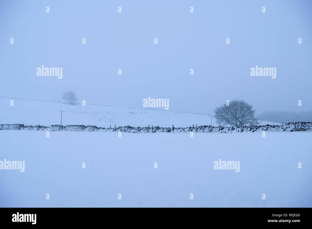 Derbyshire fields covered in snow Stock Photo