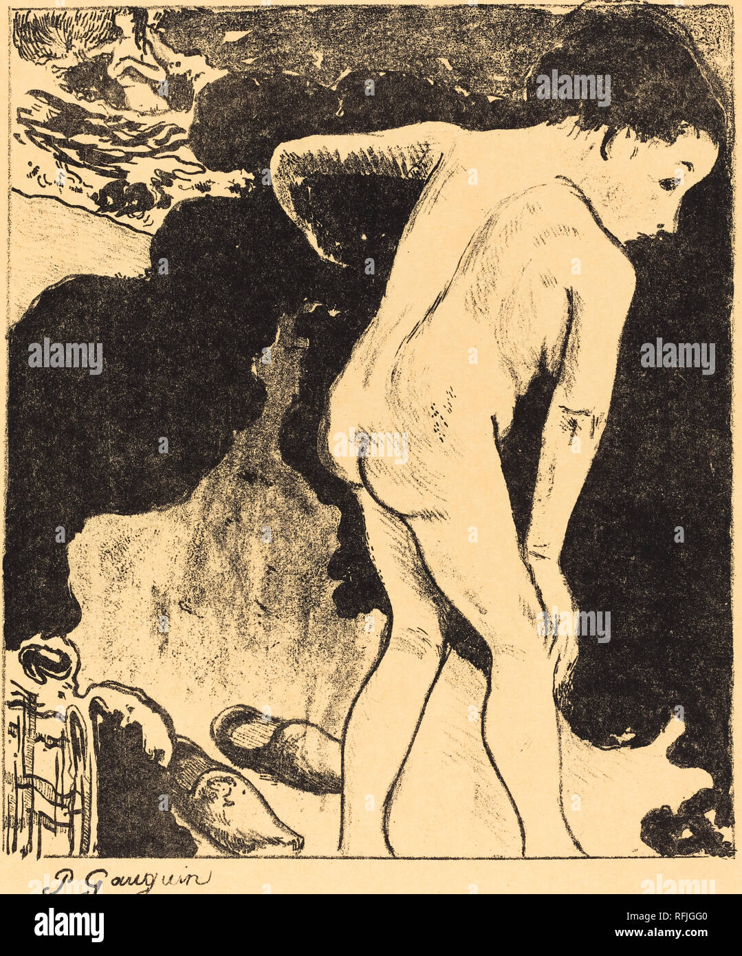 Bathers in Brittany (Baigneuses Bretonnes). Dated: 1889. Medium: lithograph (zinc) in black on imitation japan paper. Museum: National Gallery of Art, Washington DC. Author: PAUL GAUGUIN. Stock Photo