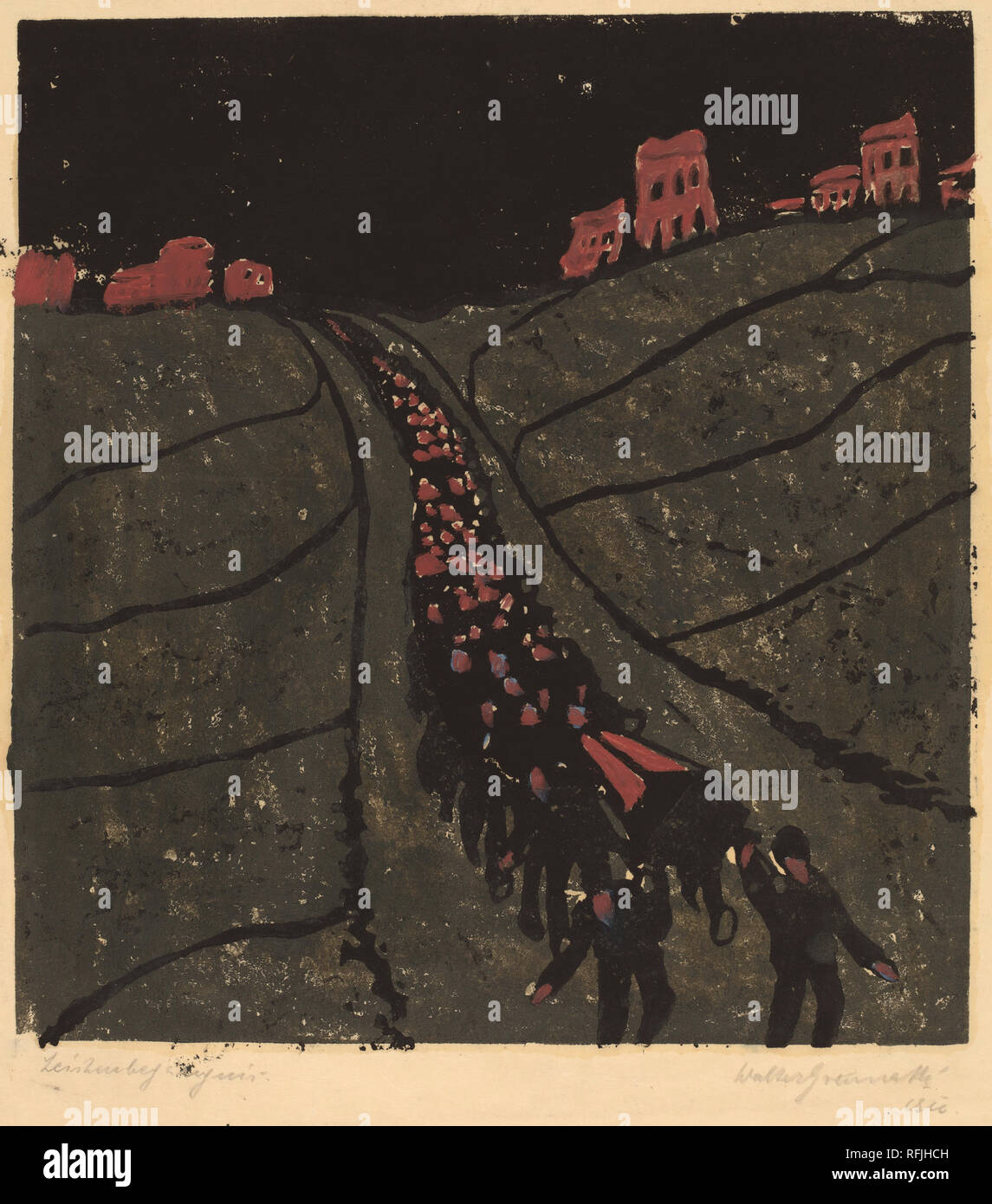 The Burial (Begräbnis). Dated: 1916. Dimensions: sheet: 35.3 x 40 cm (13 7/8 x 15 3/4 in.)  plate: 24 x 22 cm (9 7/16 x 8 11/16 in.). Medium: color linocut on japan paper. Museum: National Gallery of Art, Washington DC. Author: Walter Gramatté. Stock Photo